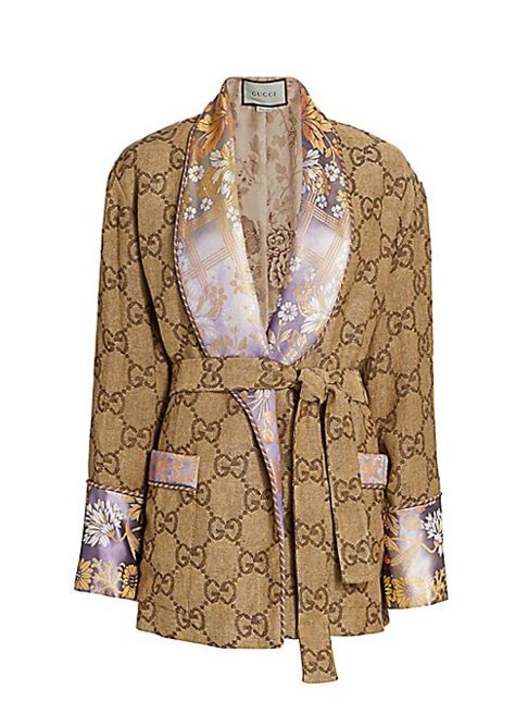 gucci gg jacquard linen oversized robe jacket